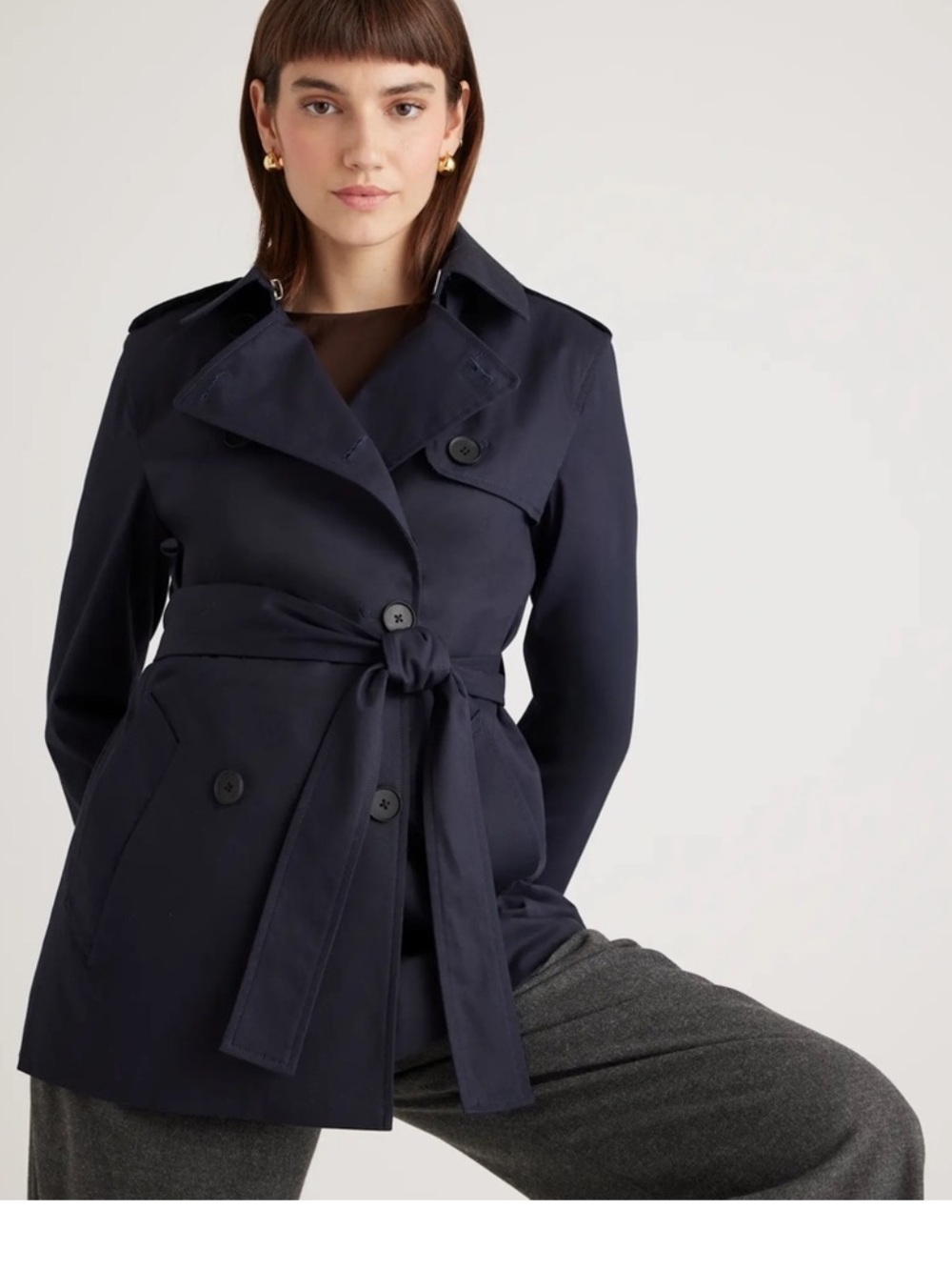 Quince Comfort Stretch Short Trench Coat NWT - Picture 2 of 9